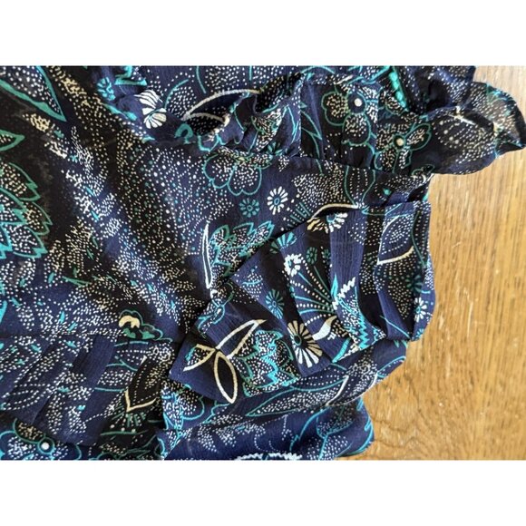 Anthropologie Maeve Floral Button Up Blouse Boho Size L Pleated Ruffles Peasant - Picture 8 of 13